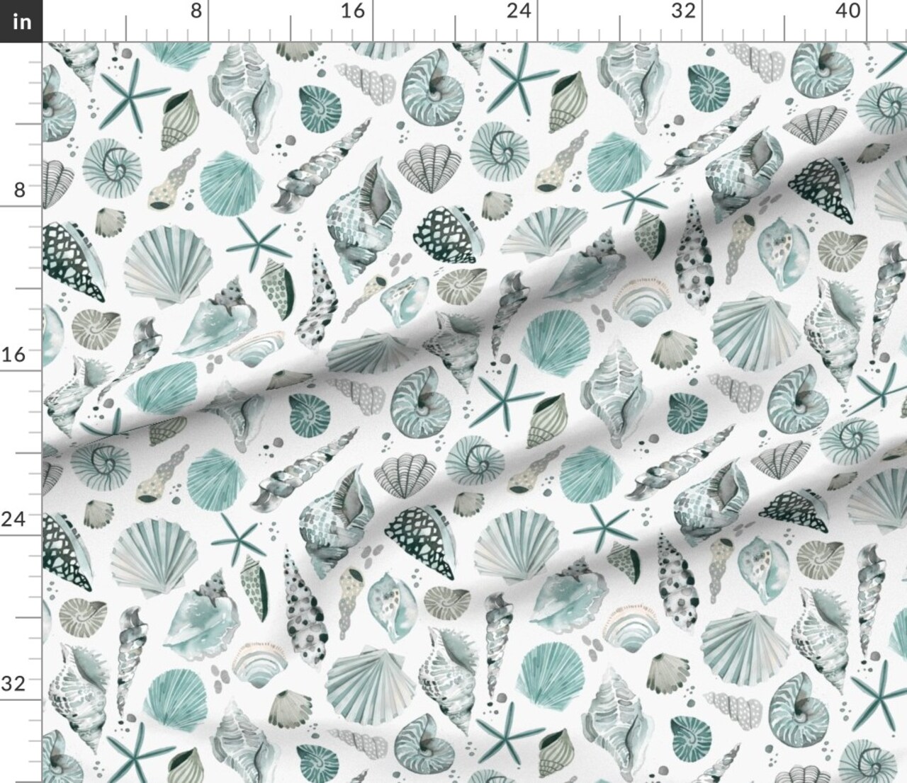 Various Fabrics by the Yard or Fat Quarter Blue Seashells Coastal Watercolor Under The Sea Ocean Beach Custom Printed Fabric by Spoonflower